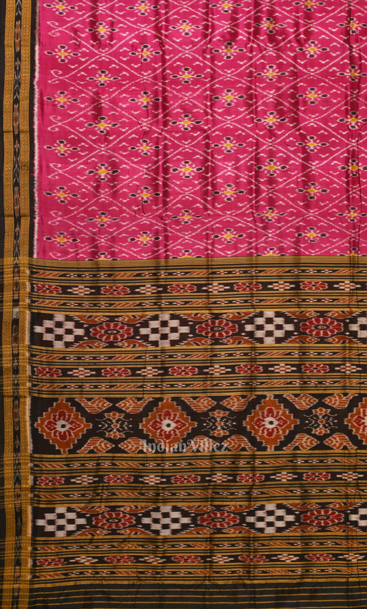 Magenta  Pink Black Tribal Theme Odisha Ikat Khandua Silk Saree