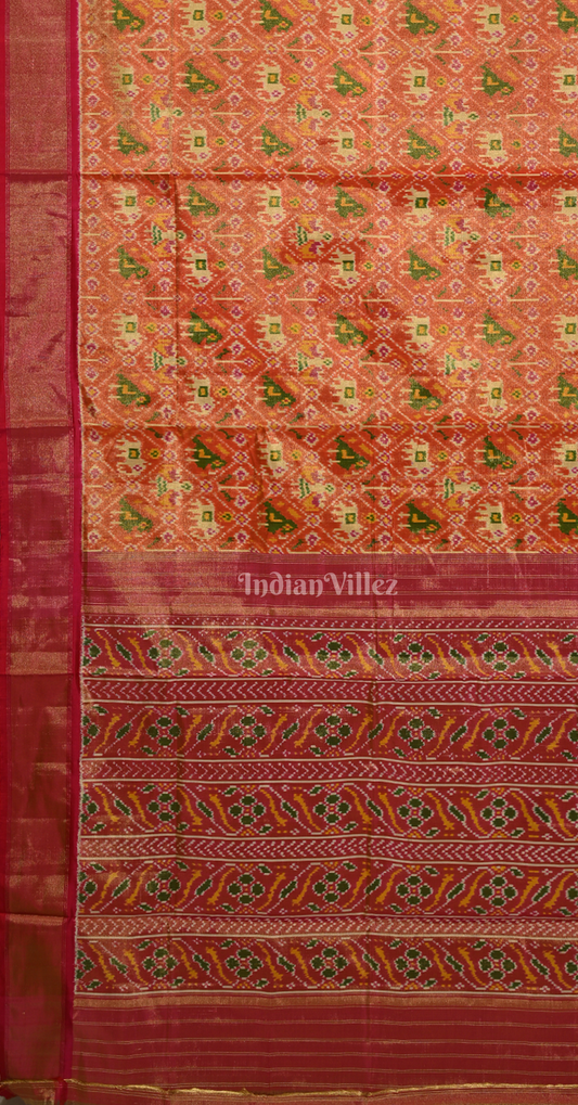 Orange Red Dual Tone Pochampally Ikat Silk Saree