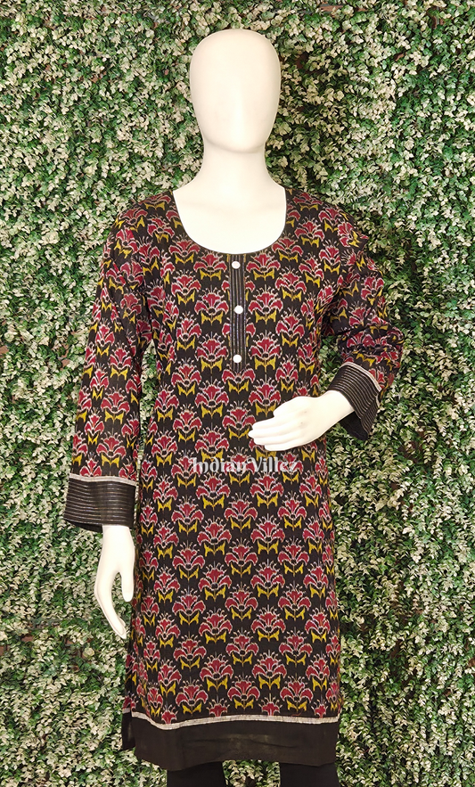 Red Black Mandar Odisha Ikat Designer Cotton Kurti for Women 