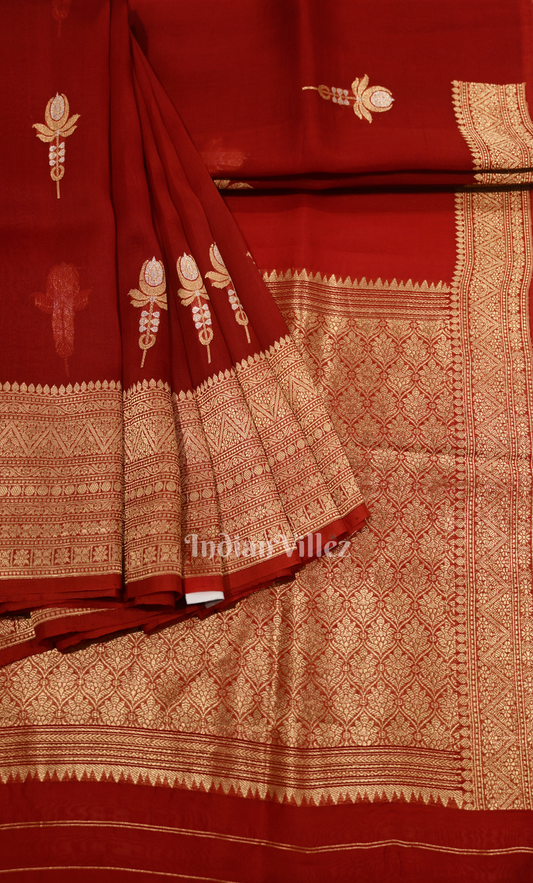 Maroon Golden Katan Banarasi Silk Saree 