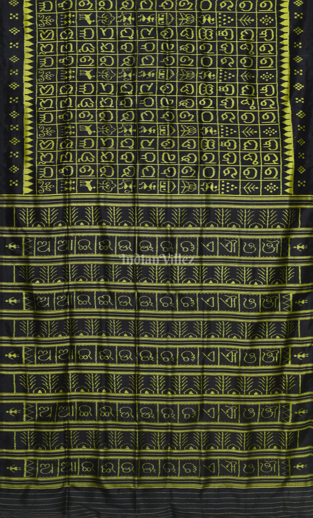 Black Neon Odia Barnamala  Odisha Ikat Contemporary Designer Silk Saree