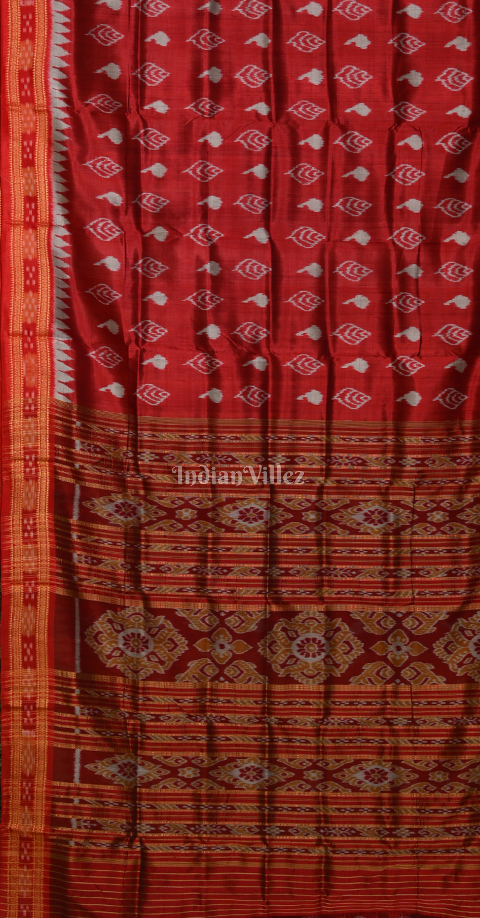 Maroon Sankha Motif Odisha Ikat Khandua Silk Saree