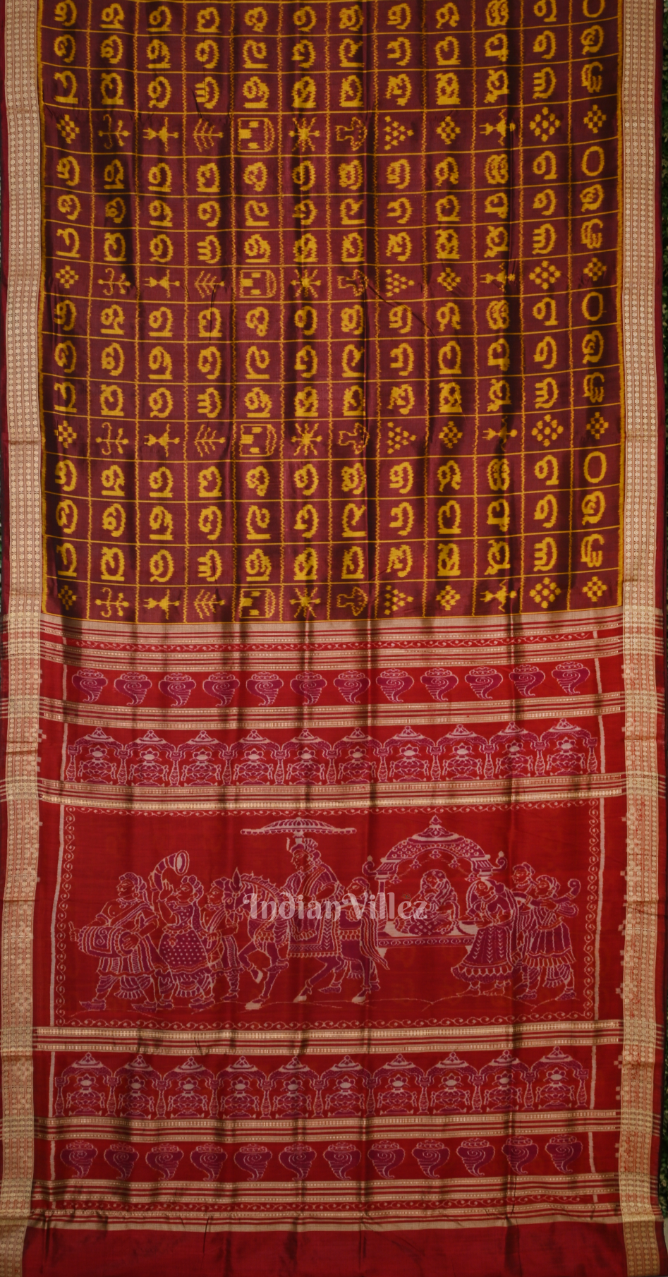 Coffee Red Barnamala Odisha Ikat Sambalpuri Silk Saree with Doli Barat Pallu