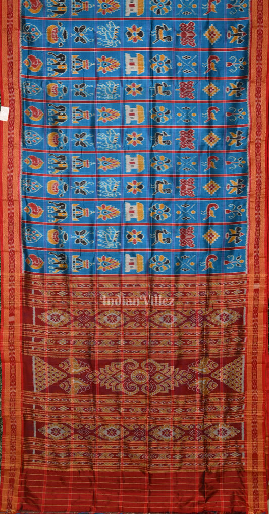 Ocean Blue Odisha Ikat Nabakothi Khandua Silk Saree 