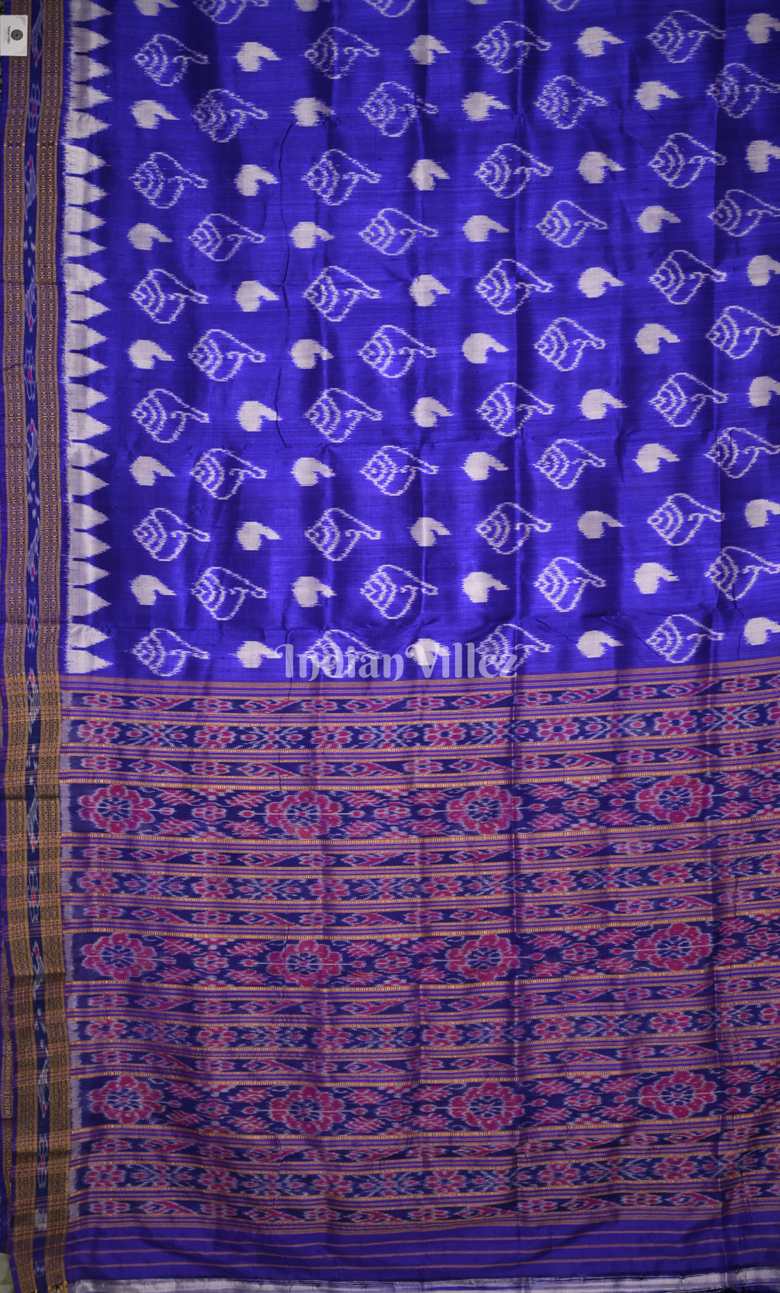 Royal Blue Sankha Motif Odisha Ikat Khandua Silk Saree 