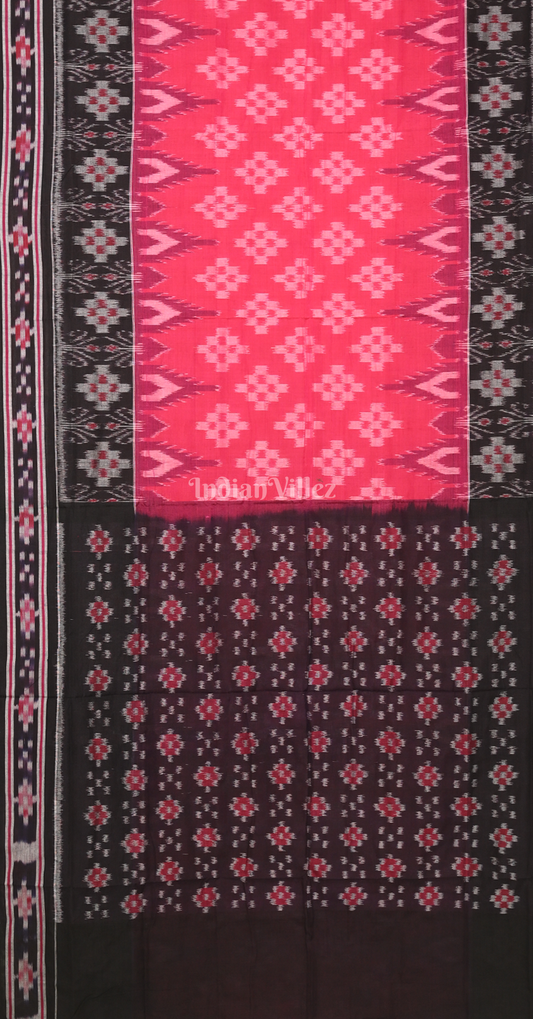 Pink Black Pasapali  Border Odisha Ikat Sambalpuri Cotton Saree 