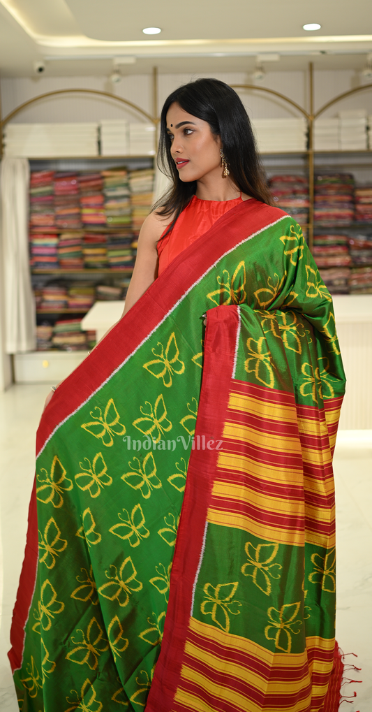 Green Yellow Butterfly Theme Contemporary Designer Silk Saree
