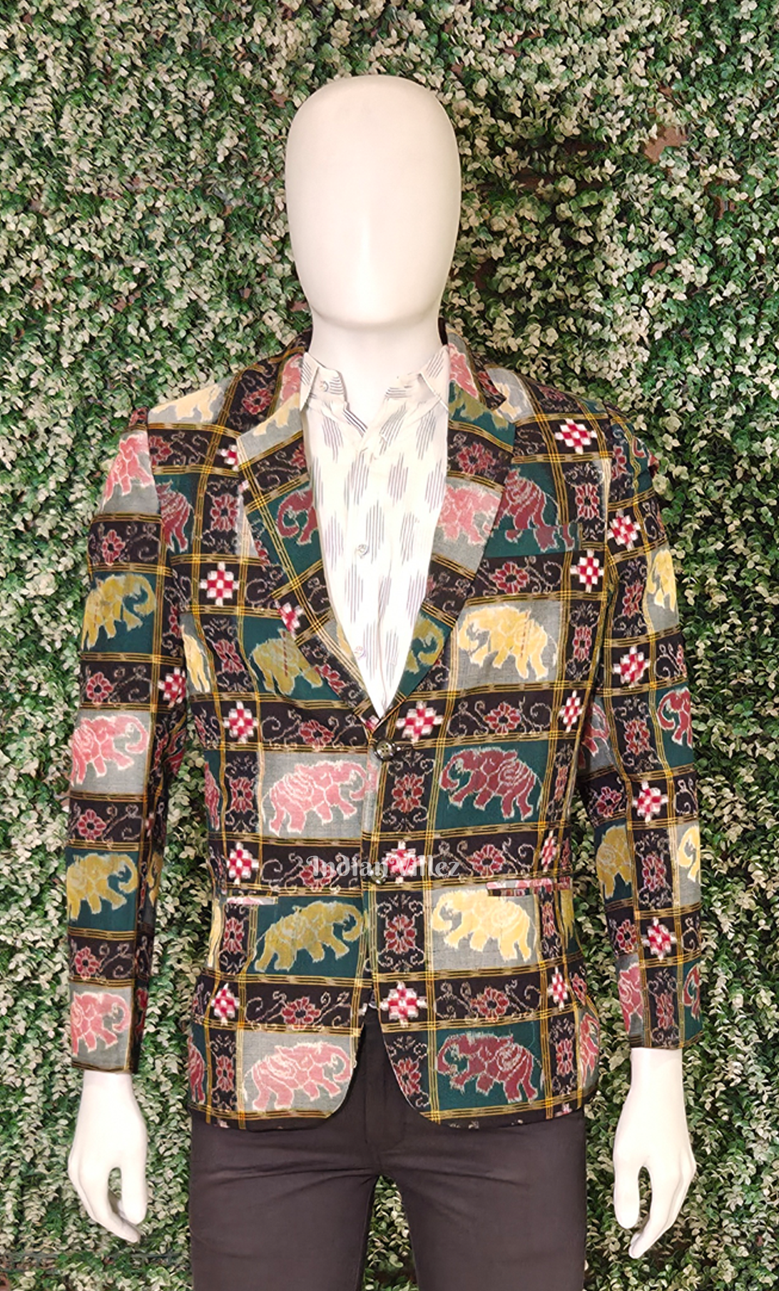 Black Jungle Theme Odisha Ikat Men's Designer Blazer
