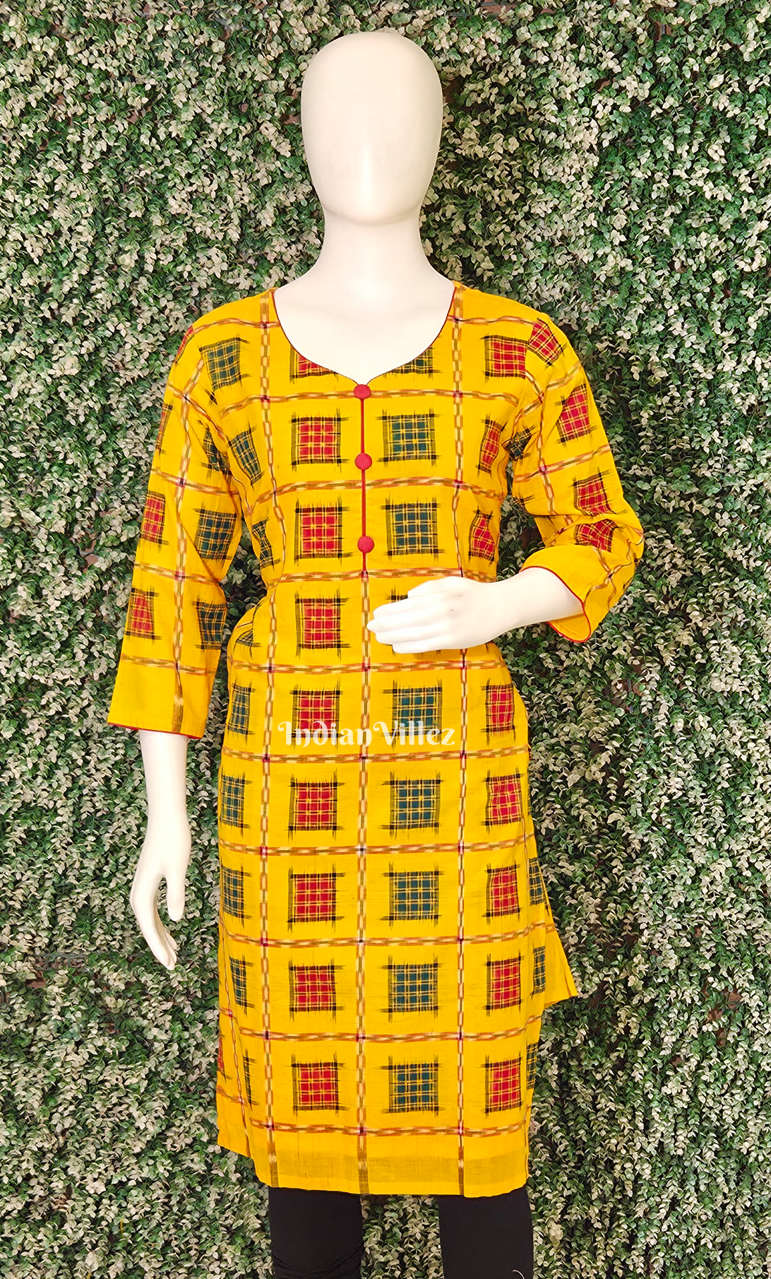 Yellow Red Aswini Odisha Ikat Designer Cotton Kurti for Women