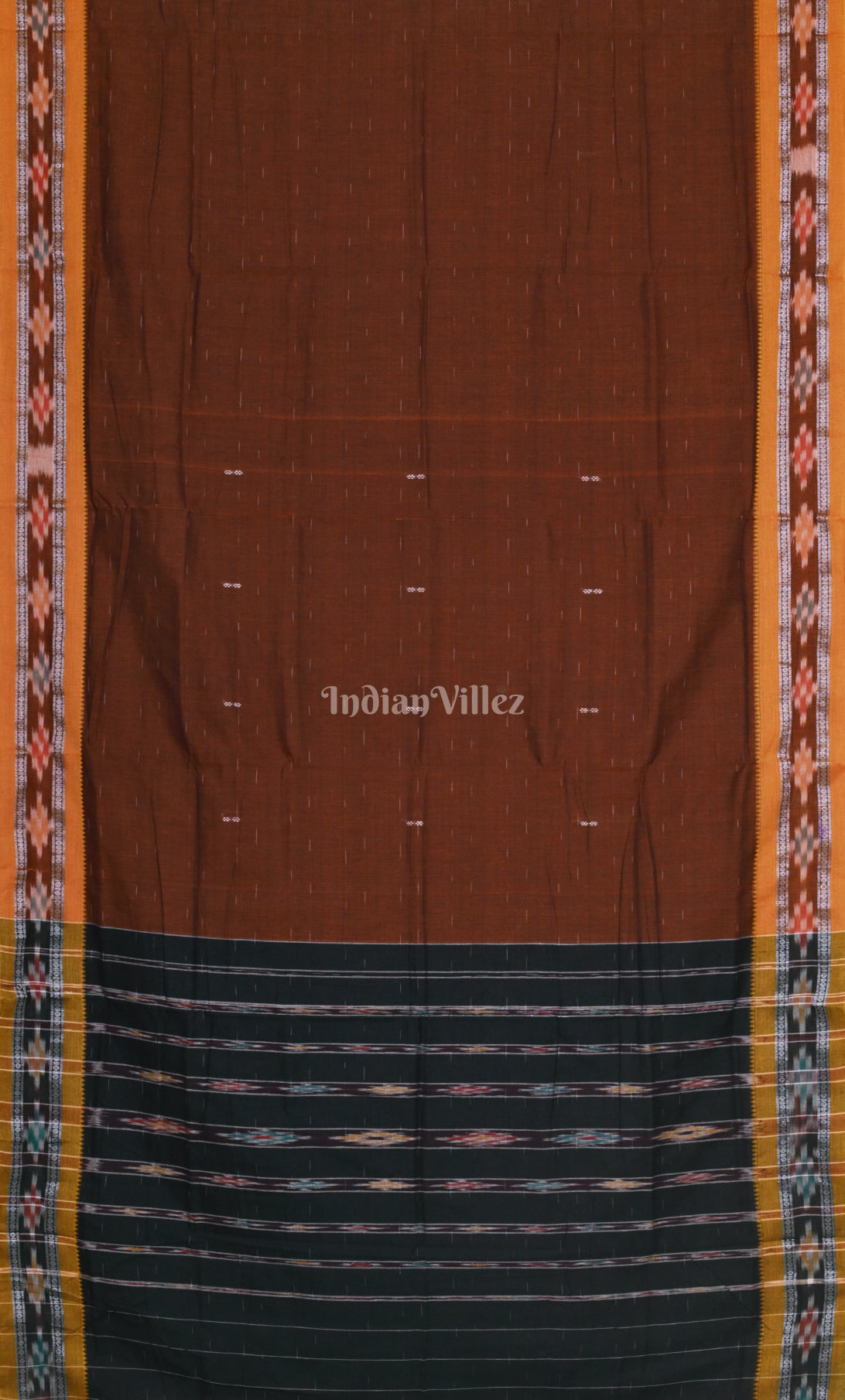 Brown Blue Odisha Ikat Maniabandha Cotton Saree 