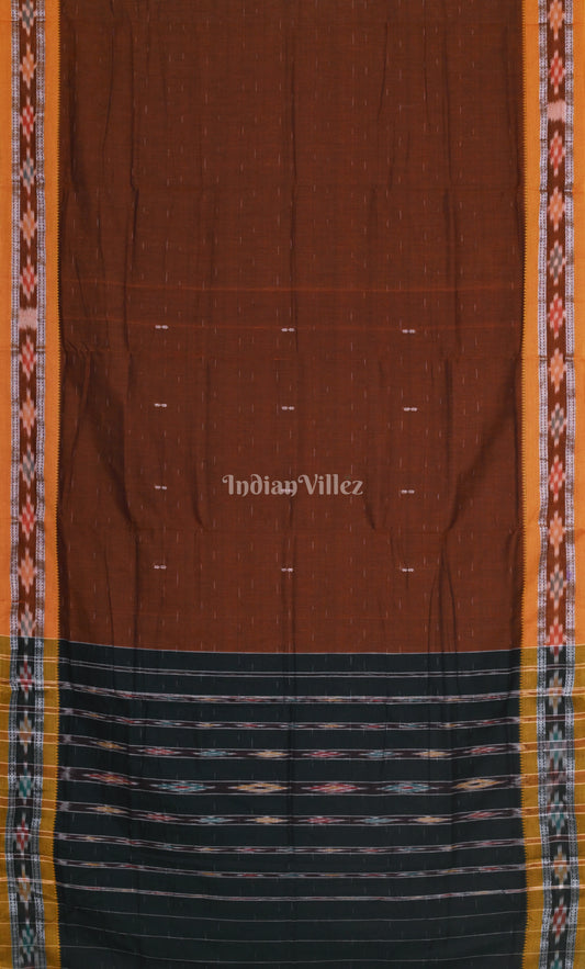 Brown Blue Odisha Ikat Maniabandha Cotton Saree 