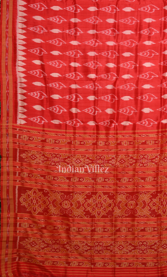  Blood Red Sankha Design Odisha Ikat Khandua Silk Saree 