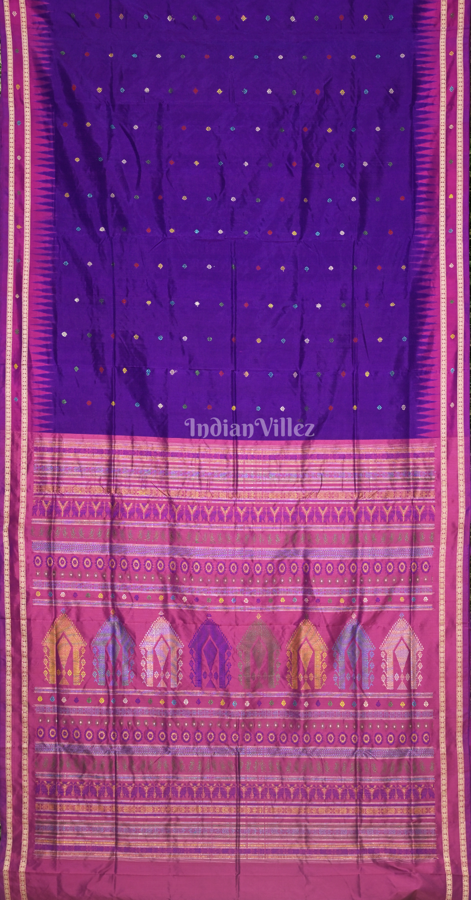 Purple Magenta Pink Dolabedi Odisha Ikat Bomkai Sambalpuri Ikat Silk Saree 