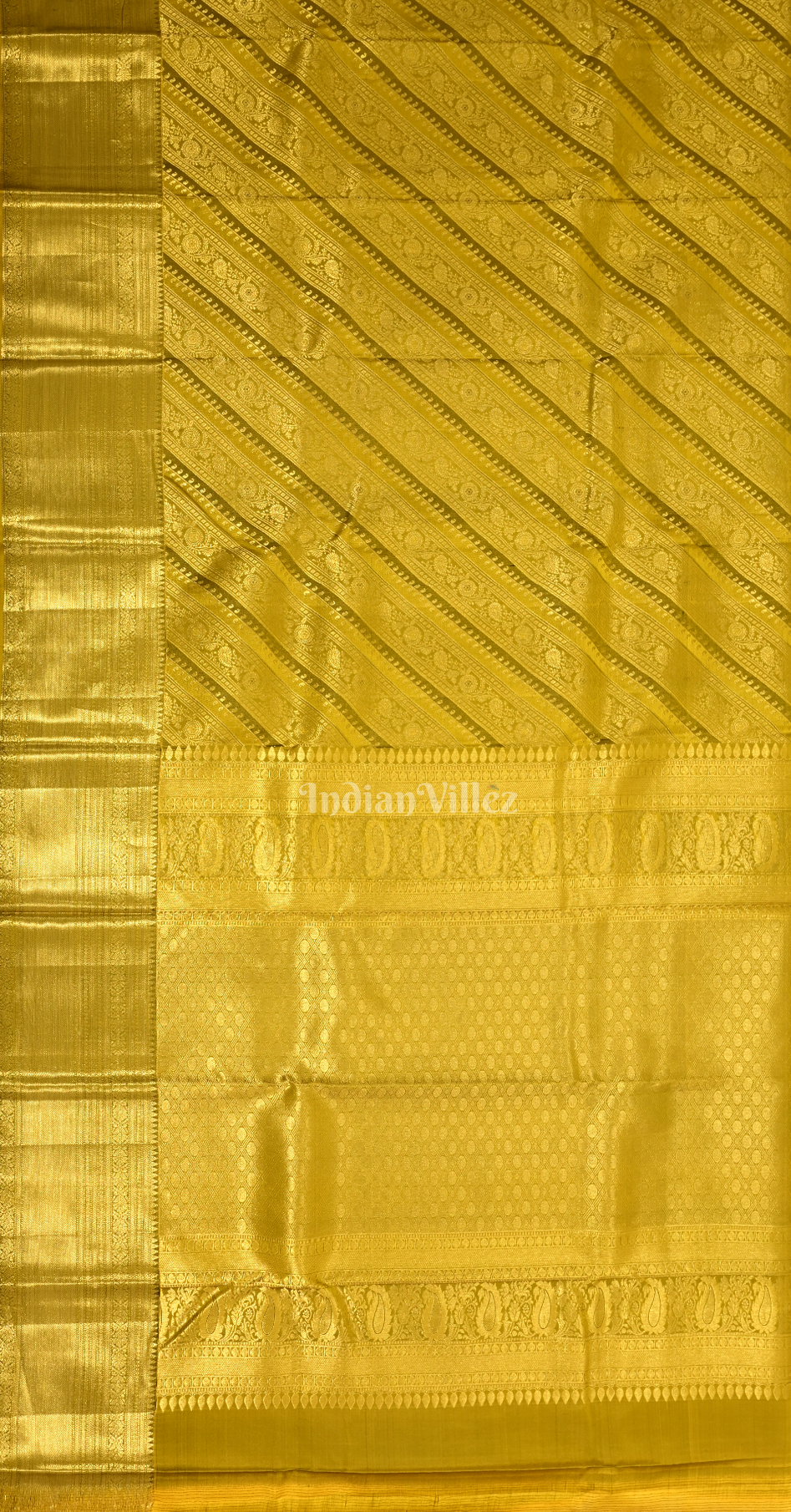 Exclusive Mustard Yellow Golden Stripped Pure Kanjivaram Tissue Silk Saree 
