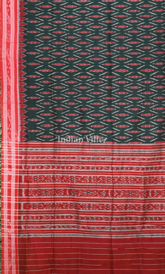 Bottle Green Red Damru Pasapali Odisha Ikat Maniabandha Cotton Saree