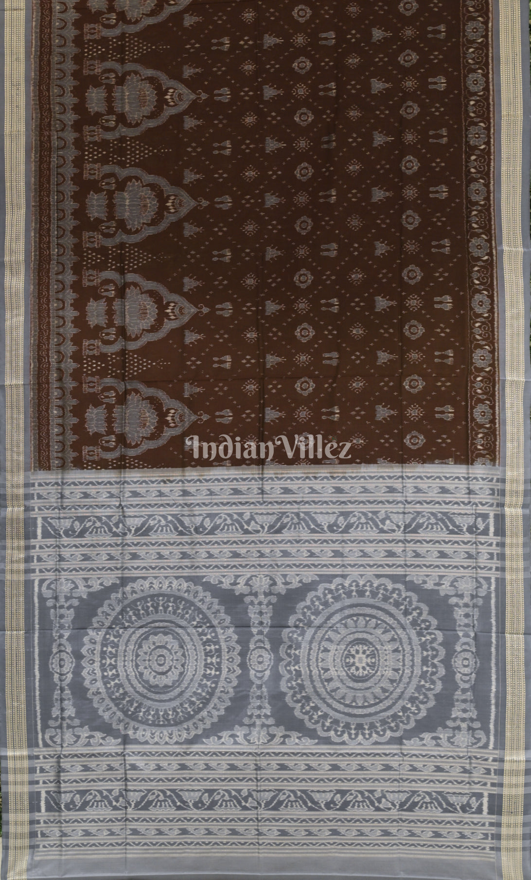 Exclusive Coffee Grey Laxmi Pada Odisha Ikat Sambalpuri Silk Saree 