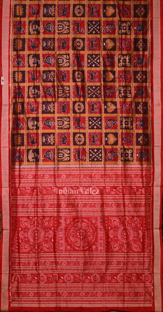 Madhuri Dixit Rust Maroon Red Nabakothi Odisha Ikat Sambalpuri Silk Saree - (Pre Order)
