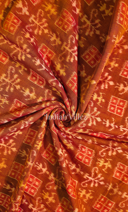 Rust Orange Tribal Motif Odisha Ikat Sambalpuri Cotton Fabric 