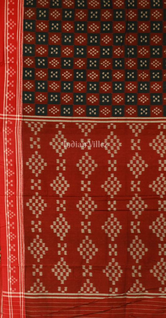 Maroon Black Mini pasapali Odisha Handloom Sambalpuri Ikat Cotton Saree