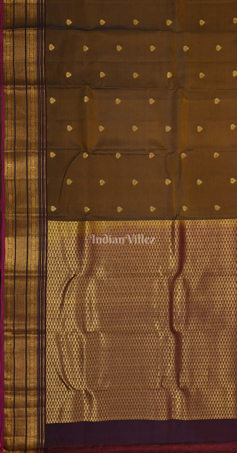 Chocolate Brown Golden Butta Brocade Pure Kanjivaram Silk Saree 
