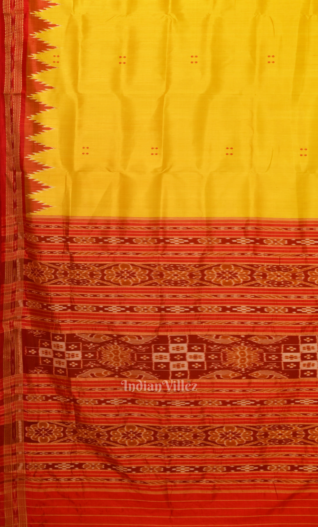Yellow Red Buti Odisha Ikat Khandua Silk Saree 