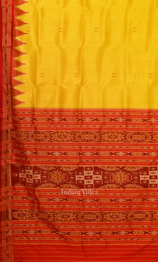 Yellow Red Buti Odisha Ikat Khandua Silk Saree 