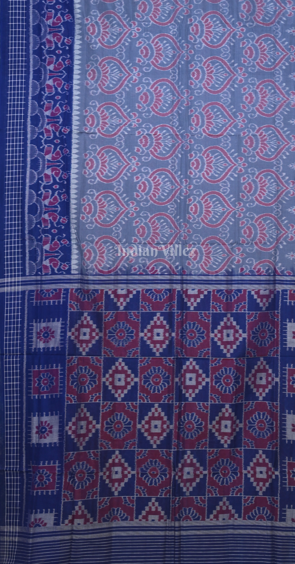 Grey Blue Odisha Ikat Sambalpuri Cotton Saree 