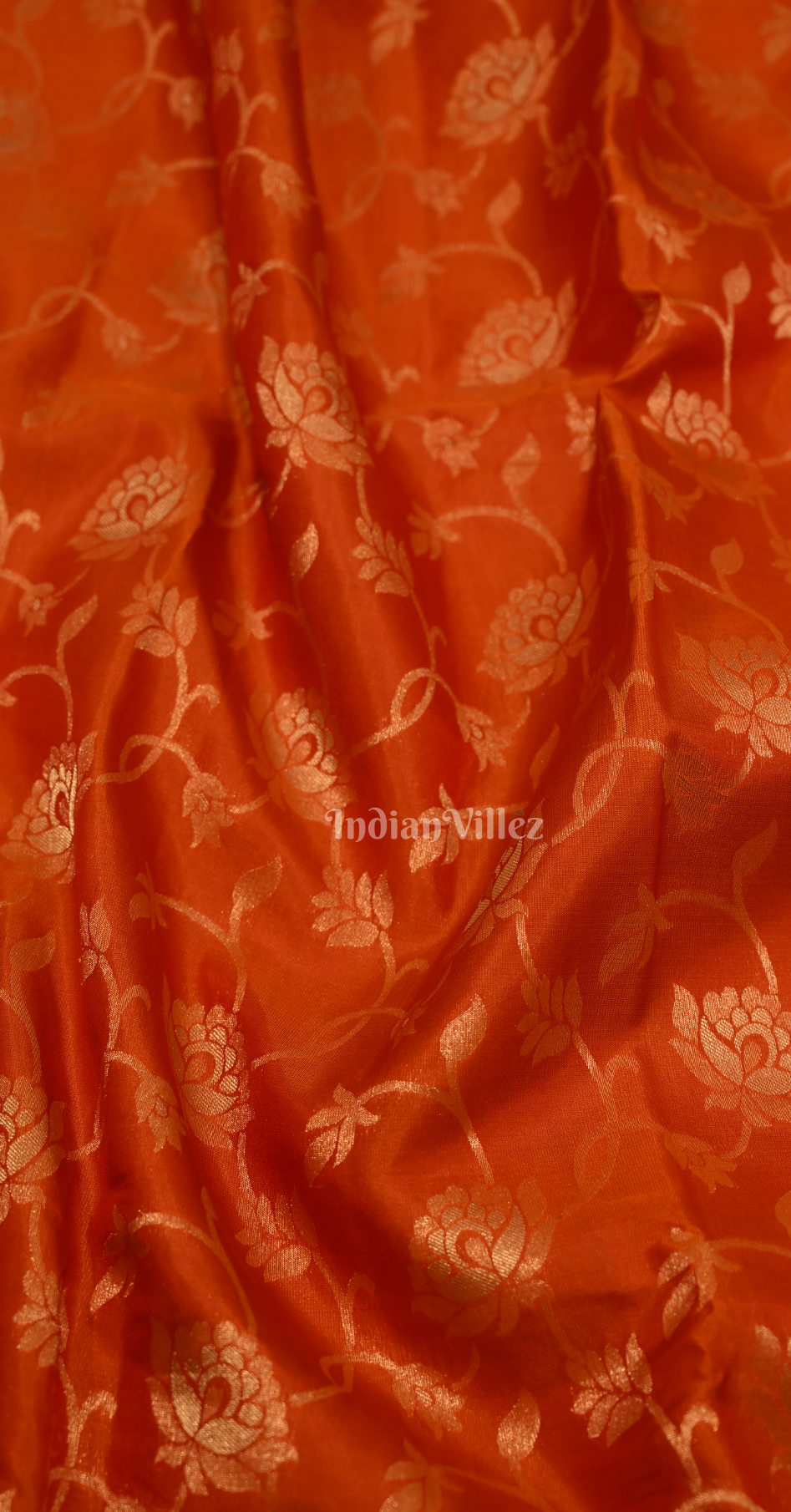 Rust Orange Floral Brocade Pure Kanjivaram Silk Saree 