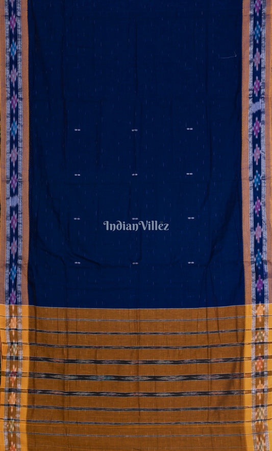 Royal Blue Brown Odisha Ikat Maniabandha Cotton Saree 