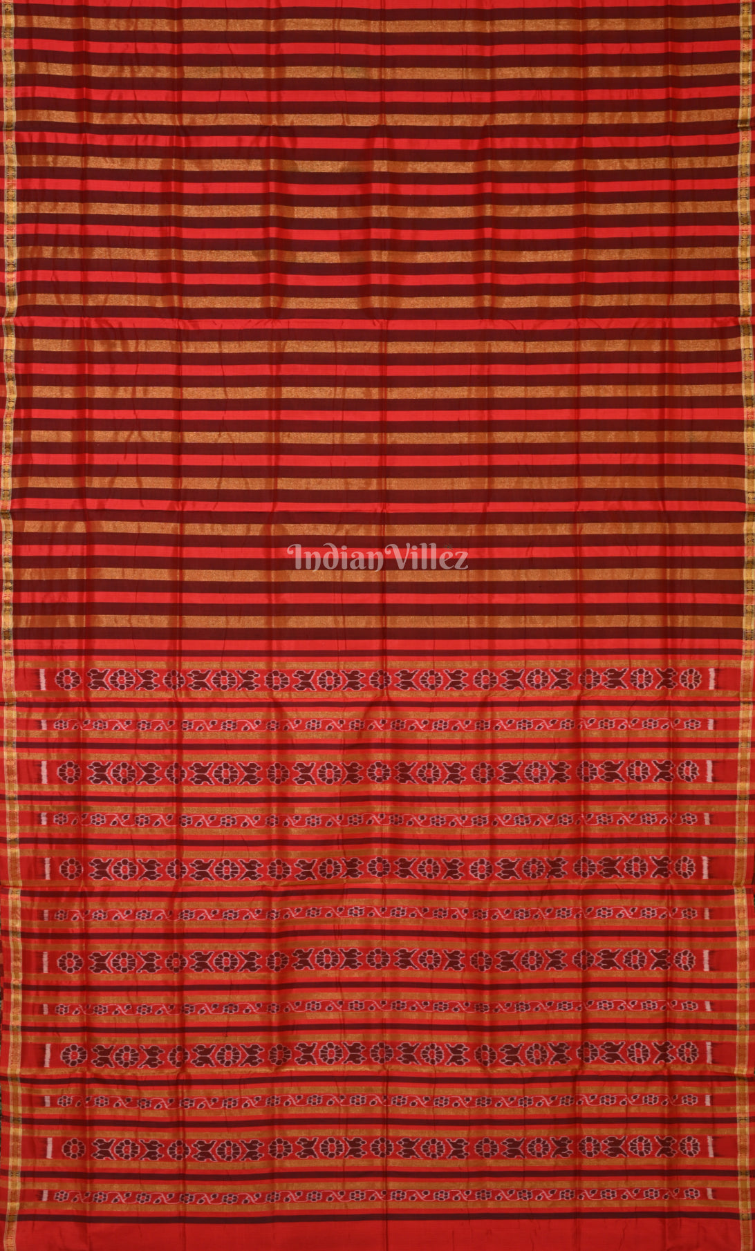 Red with Multicolour Stripped Tissue Sambalpuri Silk Saree 