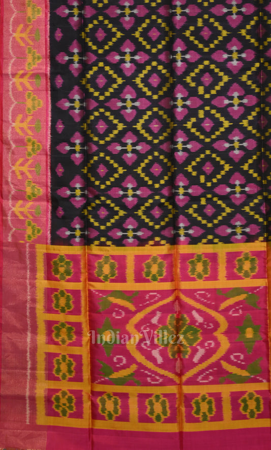 Black Pink Pochampally Ikat Silk Saree 