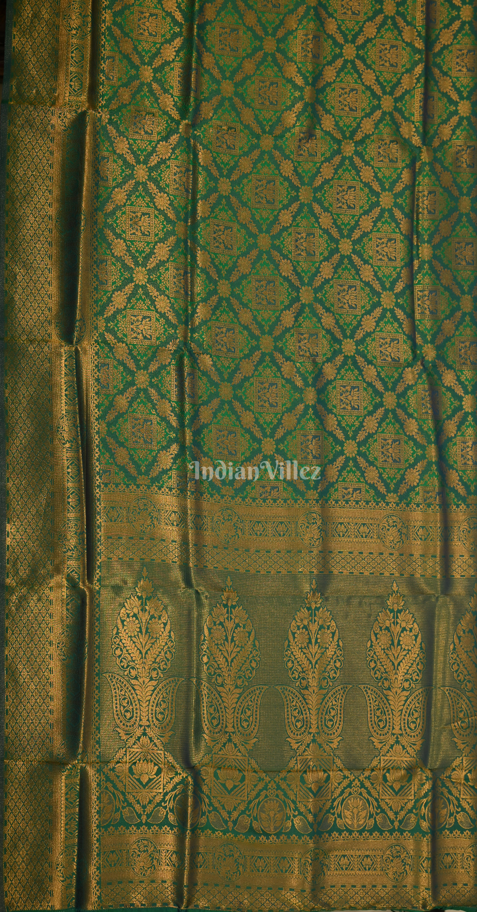 Green Golden Floral Kanjivaram Silk Saree with Brocade Work 