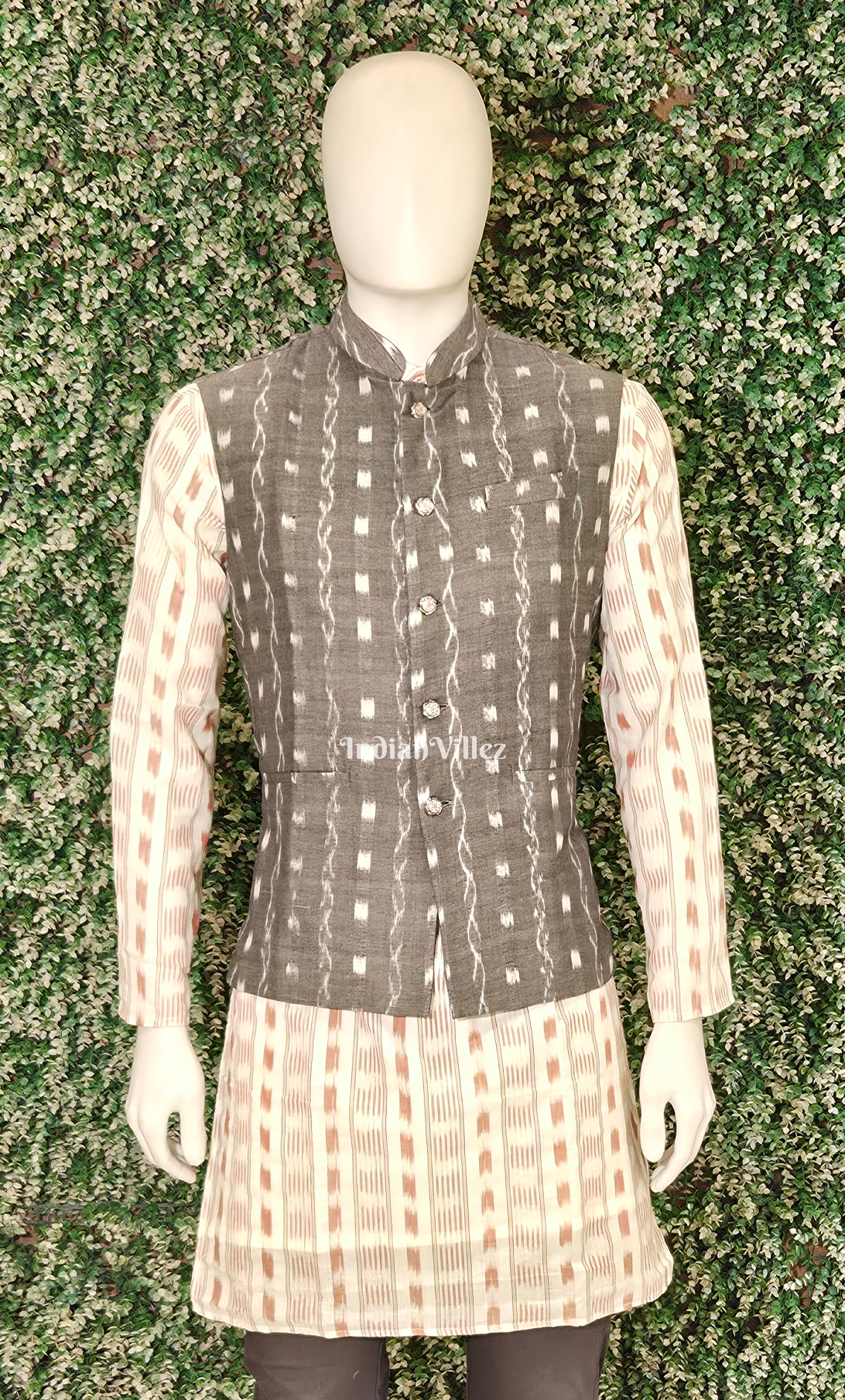 Grey Tipa Design Odisha Ikat Half Bandi Jacket for Men 