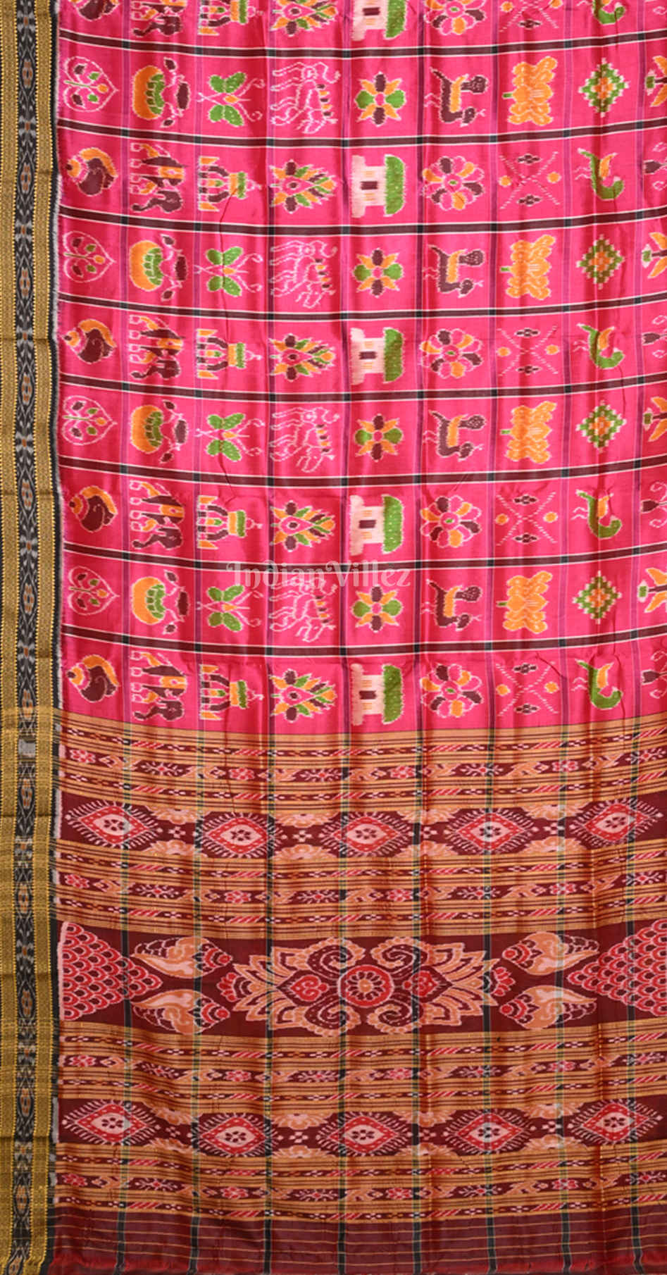 Rani Pink Coffee Nabakothi Odisha Ikat Khandua Silk Saree 