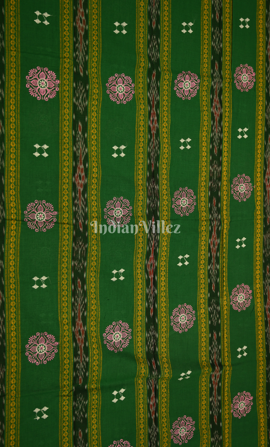 Green Pink Buti Flower Design Odisha Ikat Sambalpuri Cotton Dress set with Dupatta 