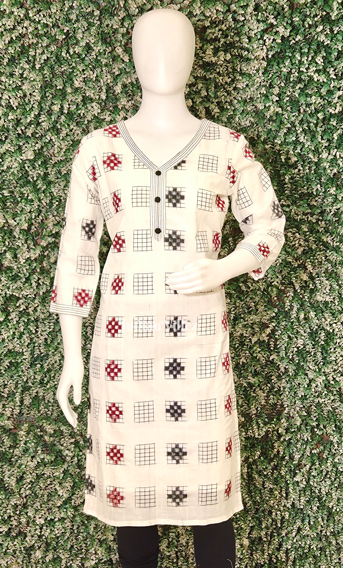 White Black Pasapali Odisha Ikat Designer Cotton Kurti for Women 