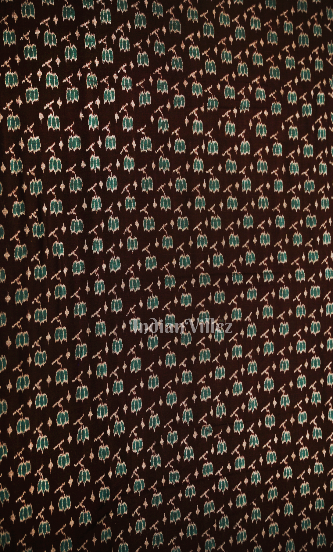 Coffee Green Floral Motif  Odisha Ikat Sambalpuri Cotton Fabric