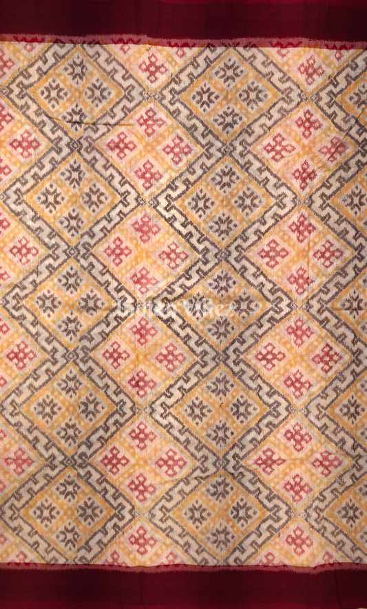 Off White Yellow Antique Rugs Odisha Ikat Sambalpuri Cotton Fabric