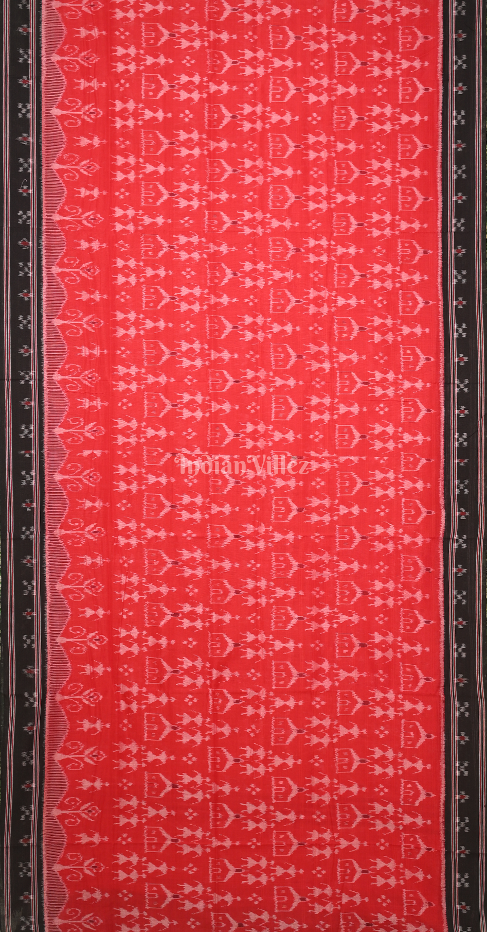 Red Black Tribal Theme Odisha Ikat Sambalpuri Cotton Saree 