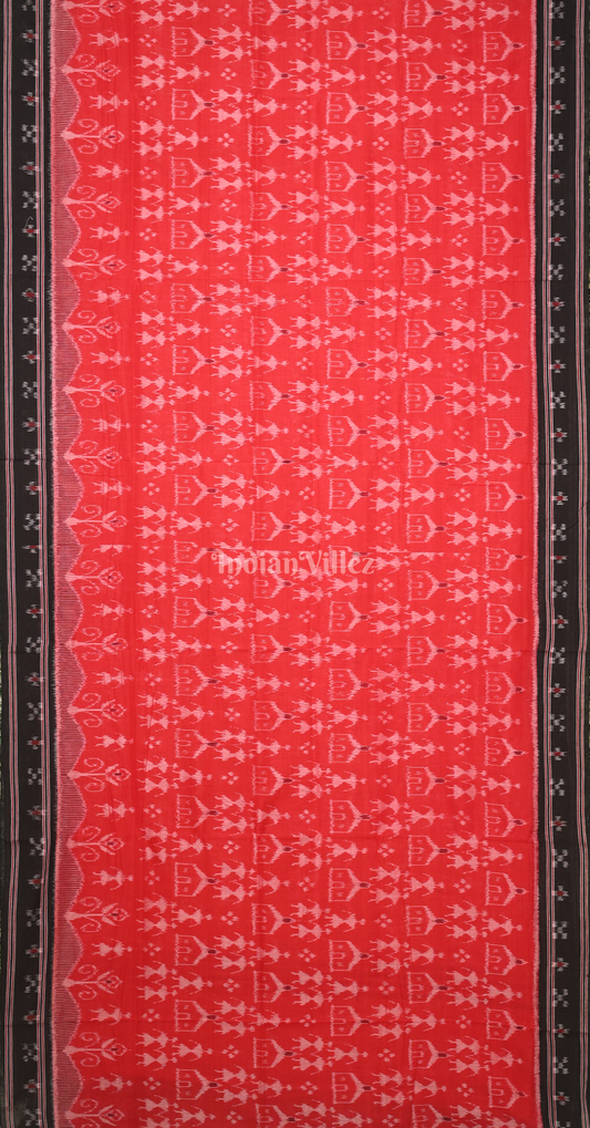 Red Black Tribal Theme Odisha Ikat Sambalpuri Cotton Saree 