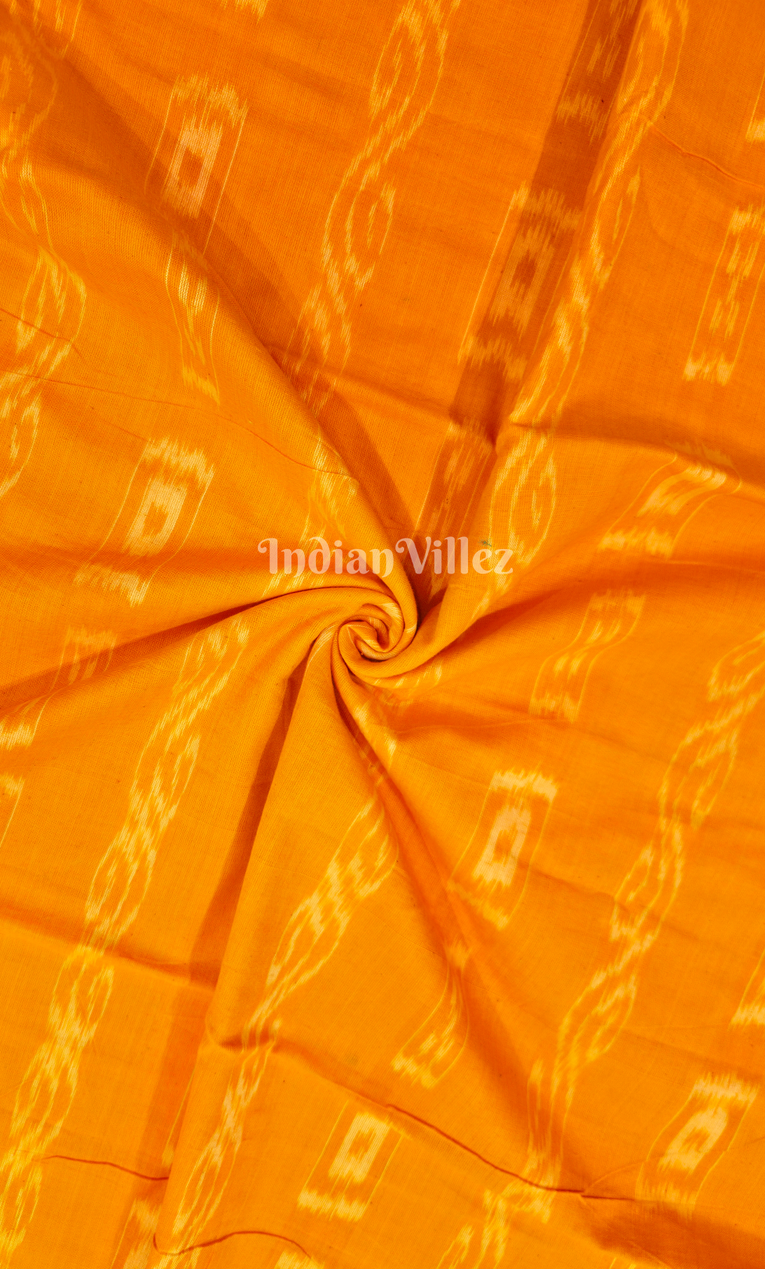 Orange Pasapali Floral Design Odisha Ikat Sambalpuri Cotton Fabric