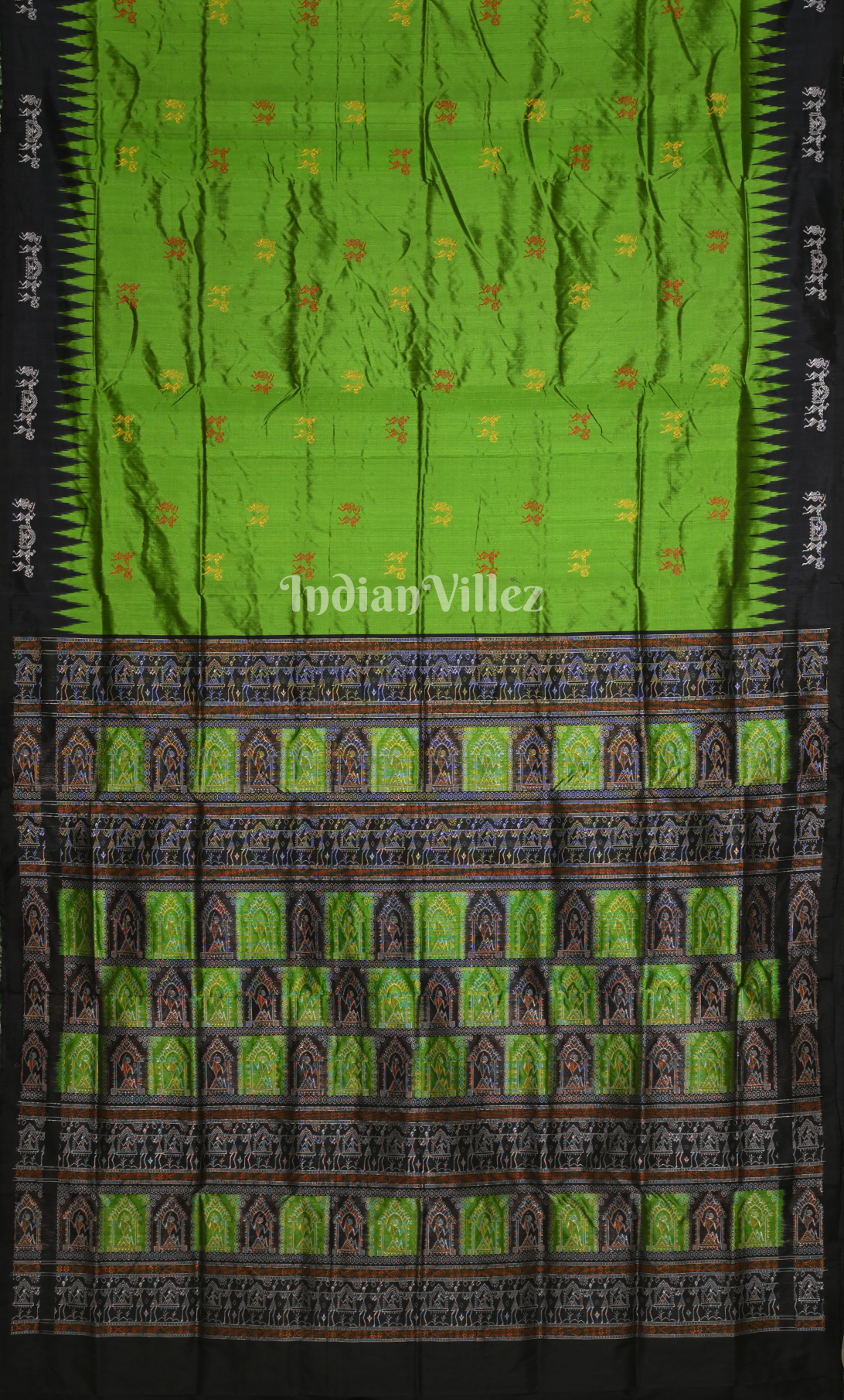 Green Black Tribal Doli Sawari Odisha Ikat Bomkai Sambalpuri Silk Saree