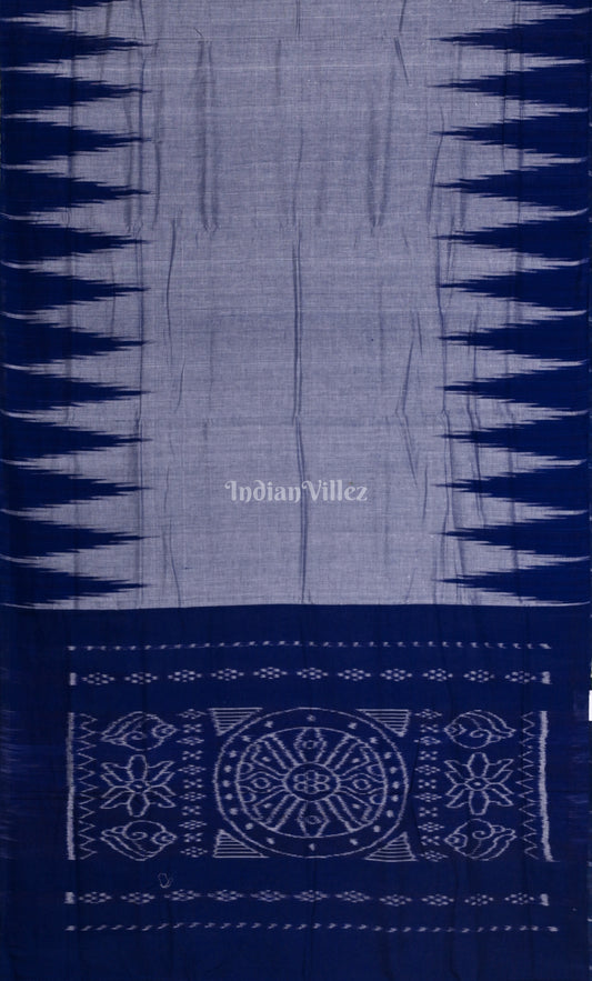  Grey  Navy Blue Odisha Ikat Maniabandha Cotton Saree