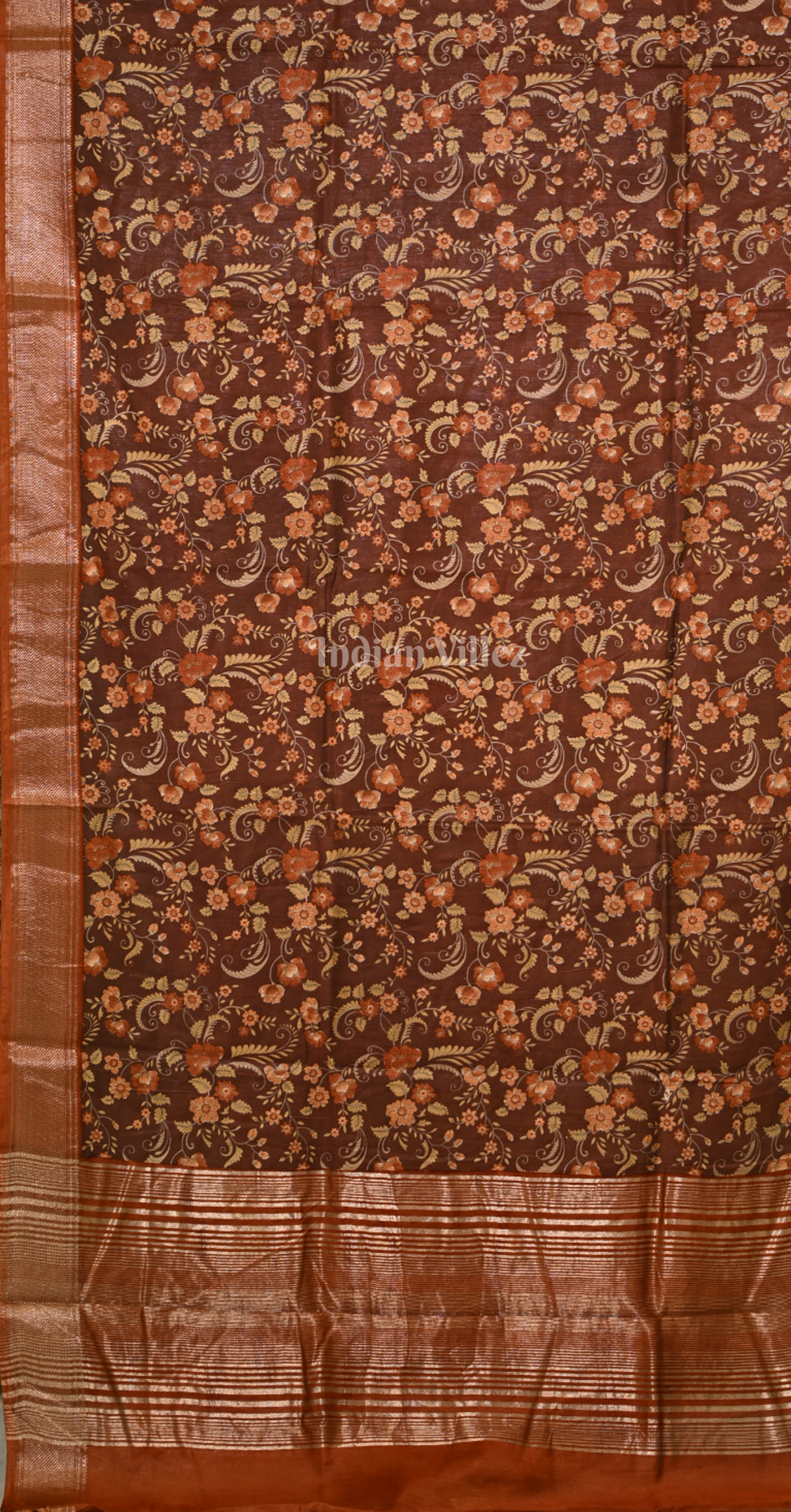 Coffee Screen Printed Cotton Saree 