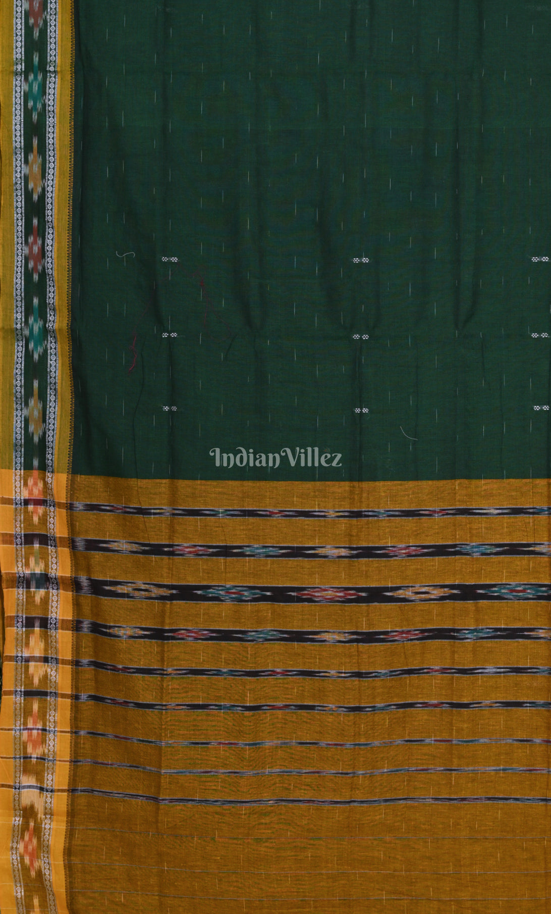 Green Brown Odisha Ikat Maniabandha Cotton Saree 