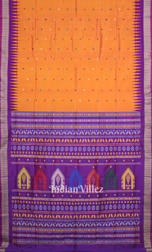 Orange Violet Dolabedi Bomkai Sambalpuri Ikat Silk Saree
