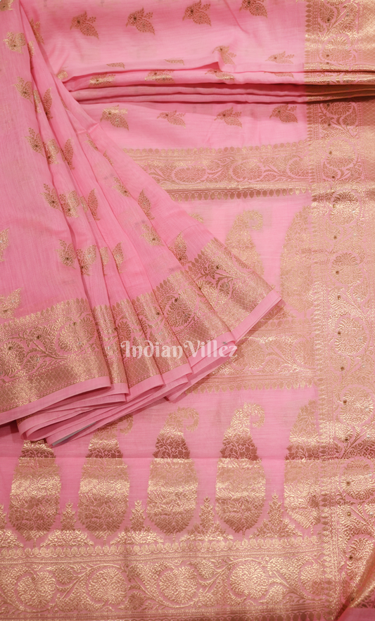 Pink Chiniya Silk Banarasi Saree with Meenakari Weaving