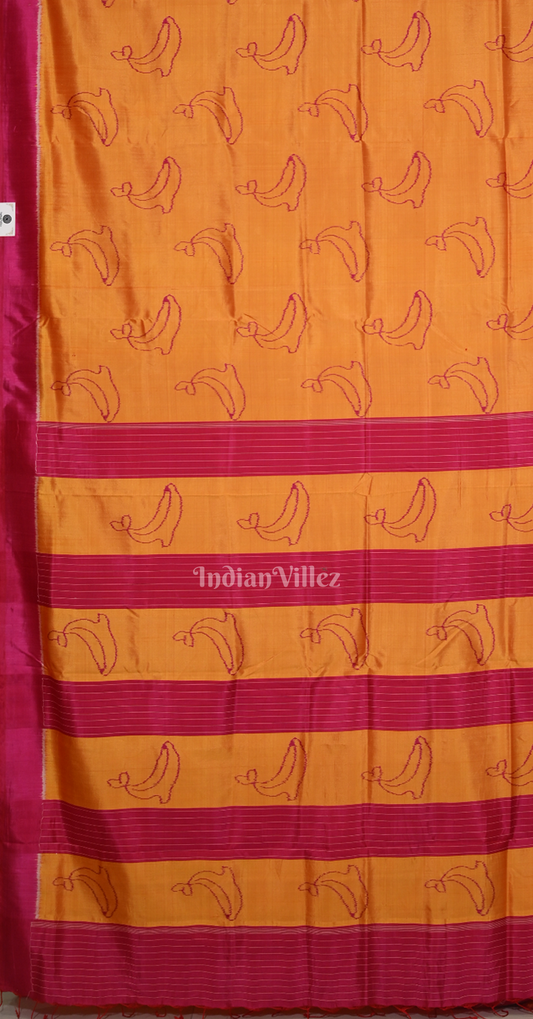 Mustard Yellow Maroon  Dolphin Theme Contemporary Designer Silk Saree 