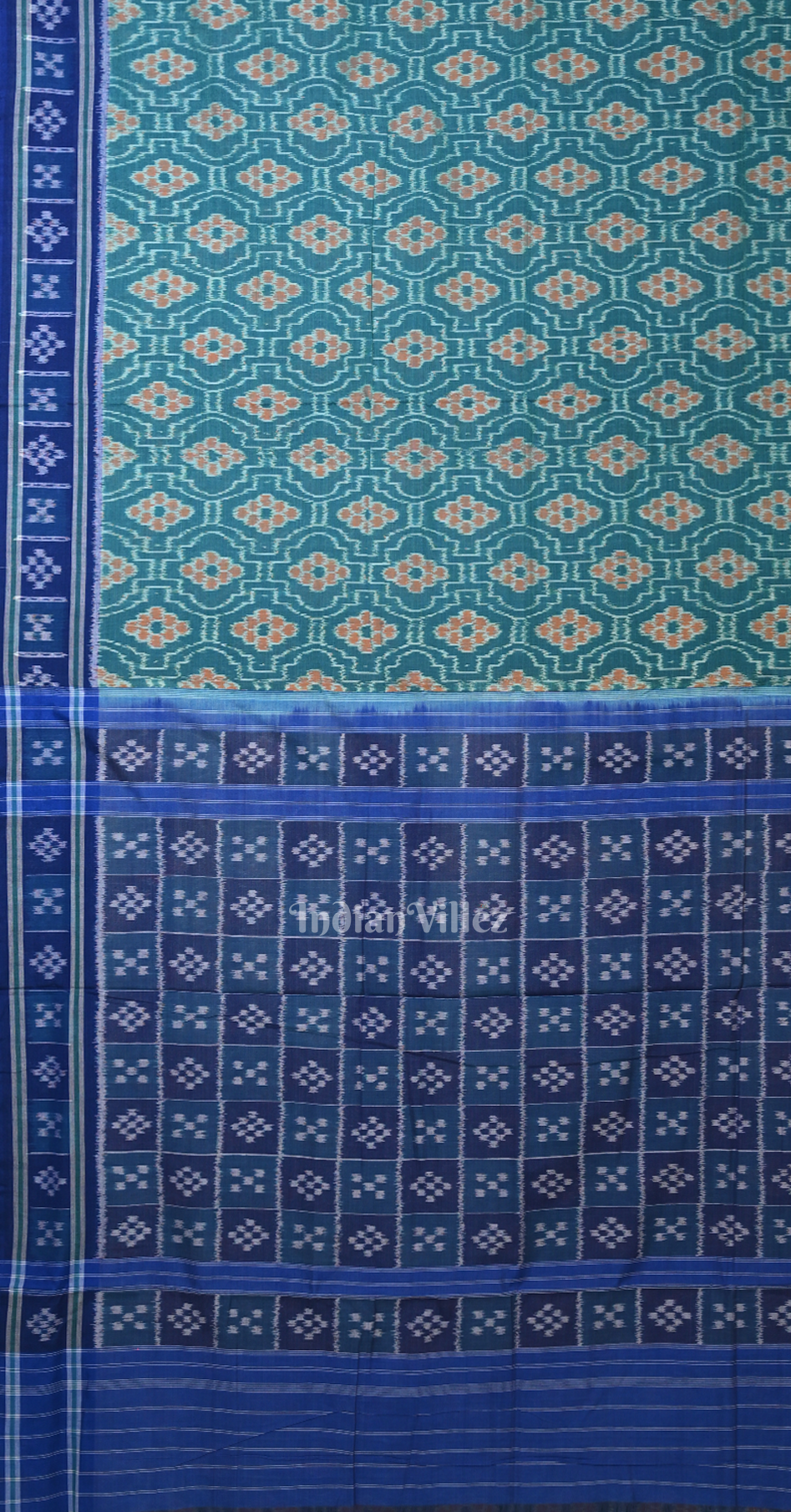 Blue Floral Motif Odisha Ikat Sambalpuri Cotton Saree with Pasapali Border