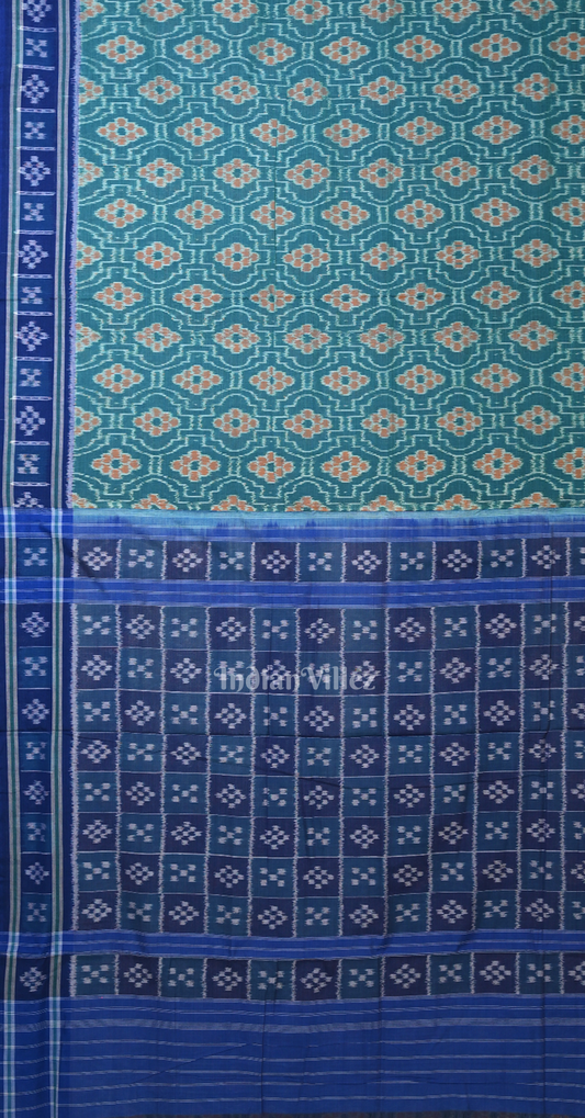 Blue Floral Motif Odisha Ikat Sambalpuri Cotton Saree with Pasapali Border